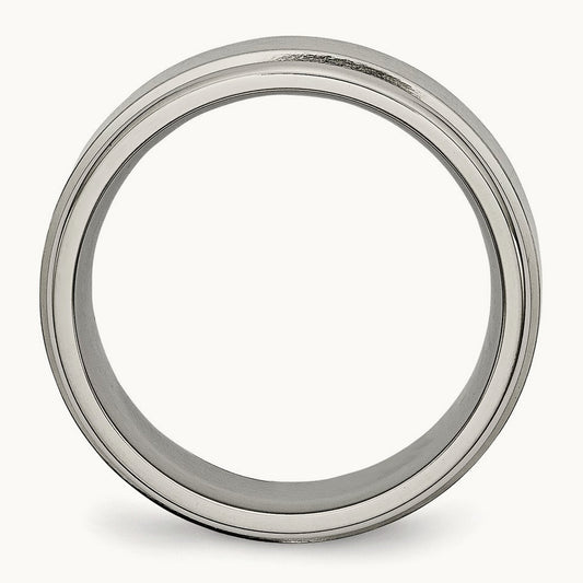 Brushed Center Ridged Edge Band, 8mm, Titanium