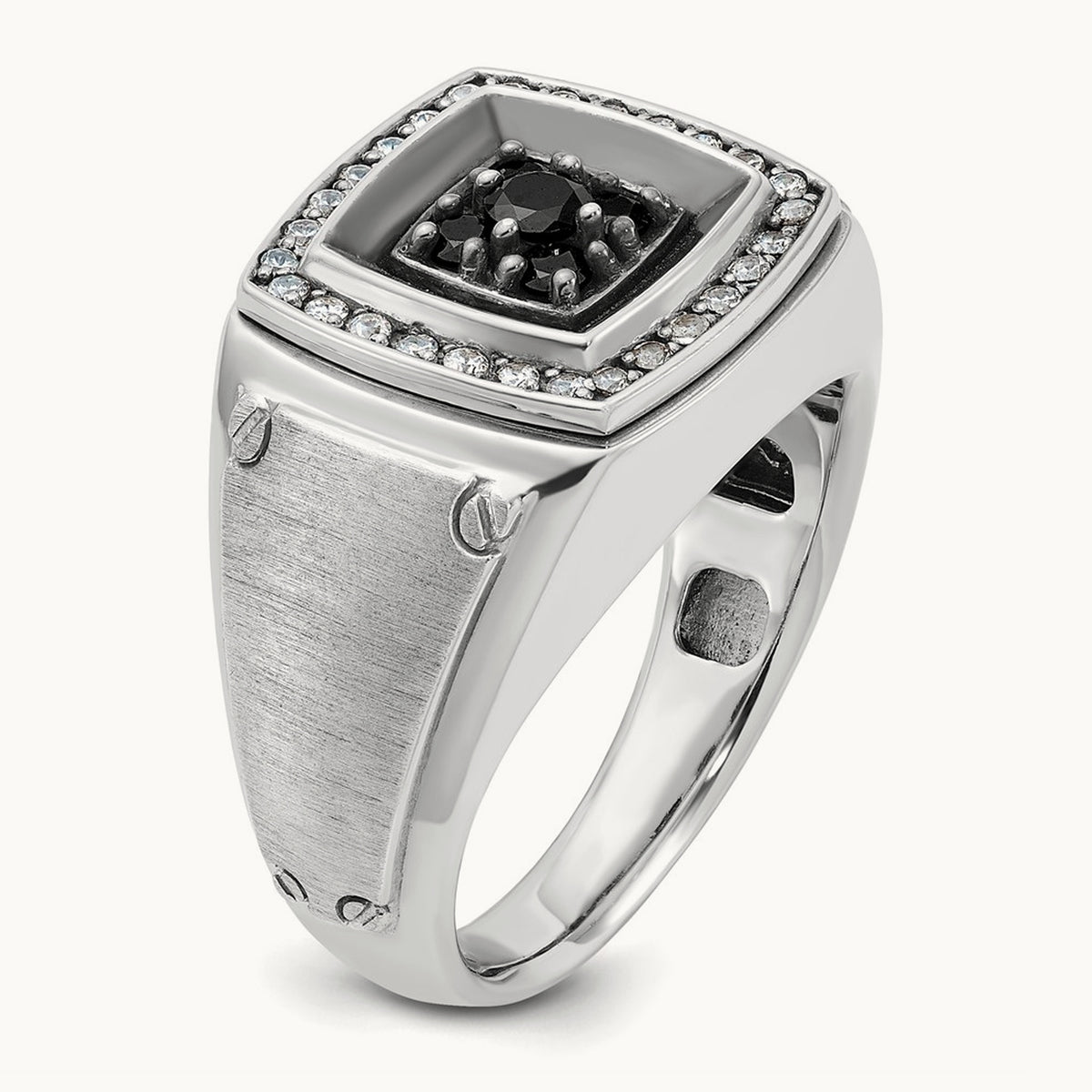 w/ Black RH IBGoodman Men's Satin Black & White Diamond Ring, 14K White Gold