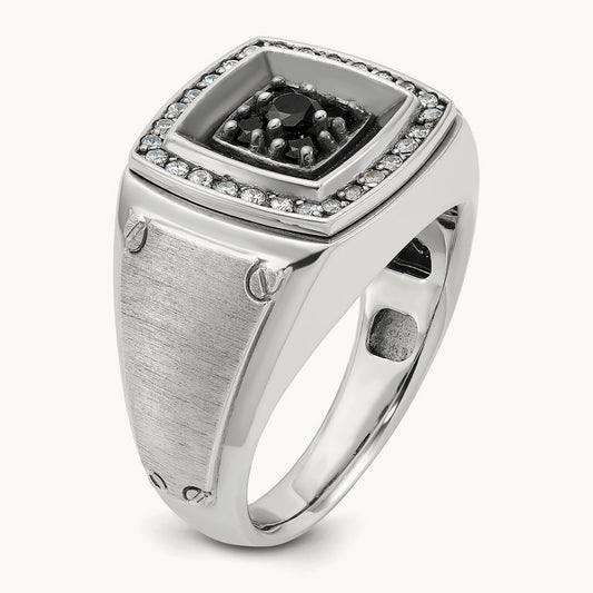 w/ Black RH IBGoodman Men's Satin Black & White Diamond Ring, 14K White Gold