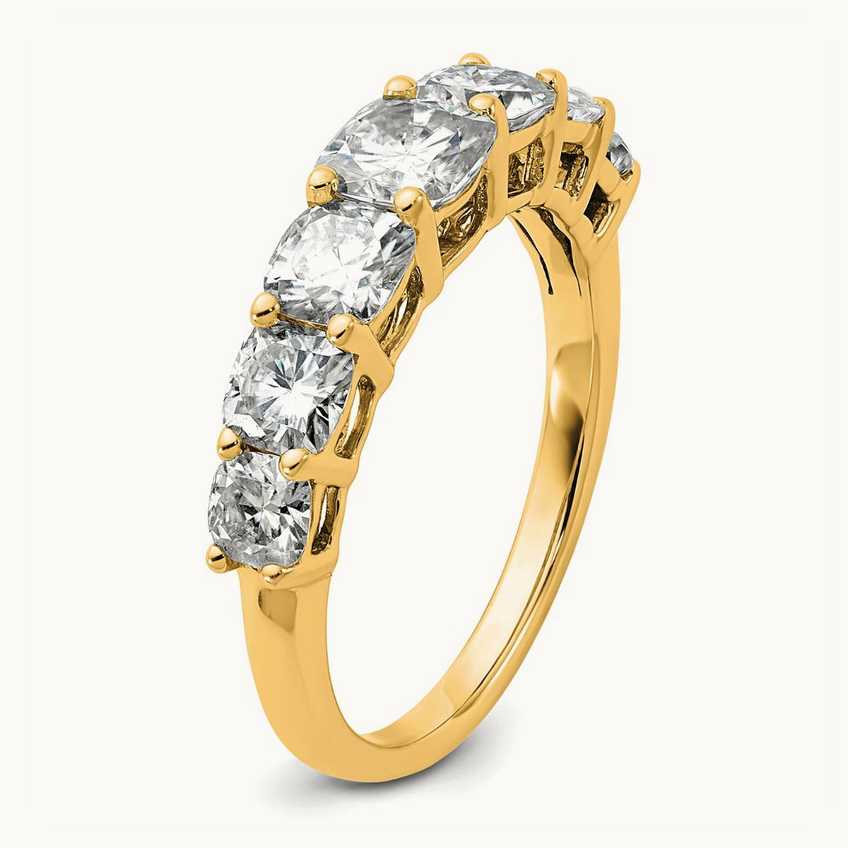 Cushion 7 Stone Band, 1.50-3.25 ct tw Lab-Grown Diamond — 2 3/8 ct, 14K Yellow Gold
