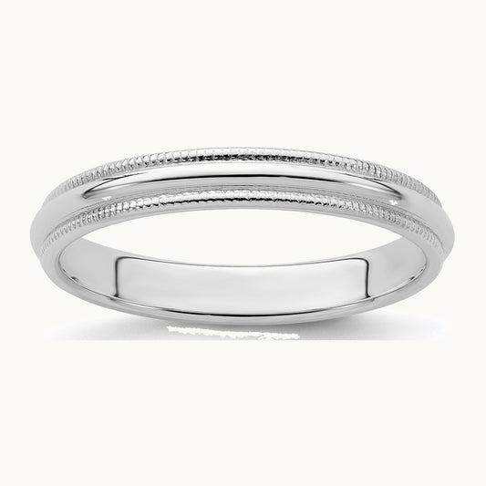 Sterling Silver 3mm Half Round Milgrain Band