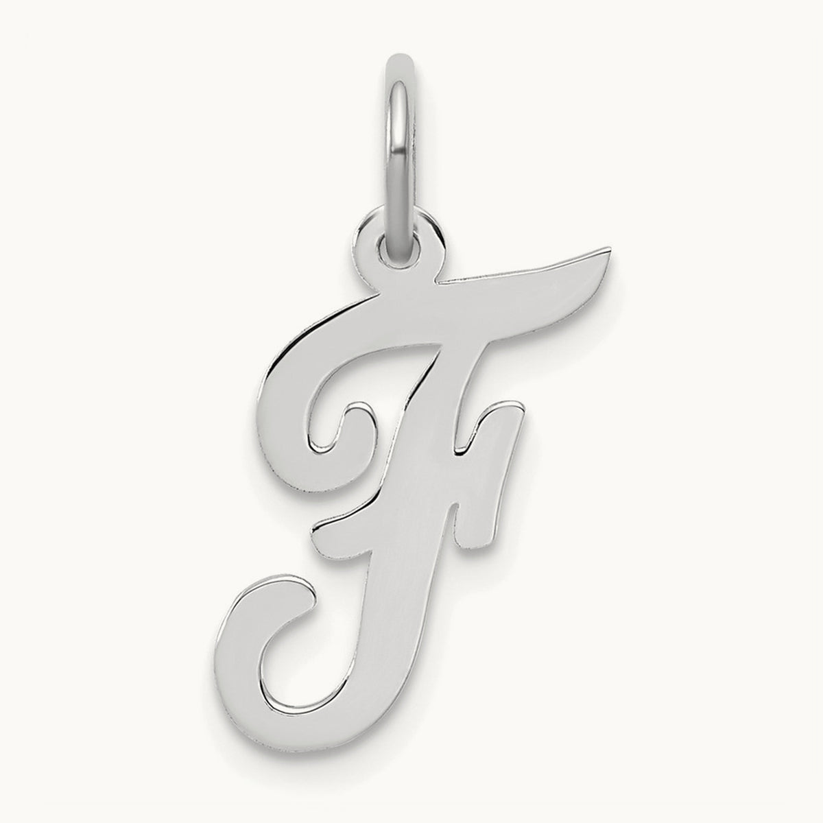 Medium Script Initial Charm — 14K White Gold, F