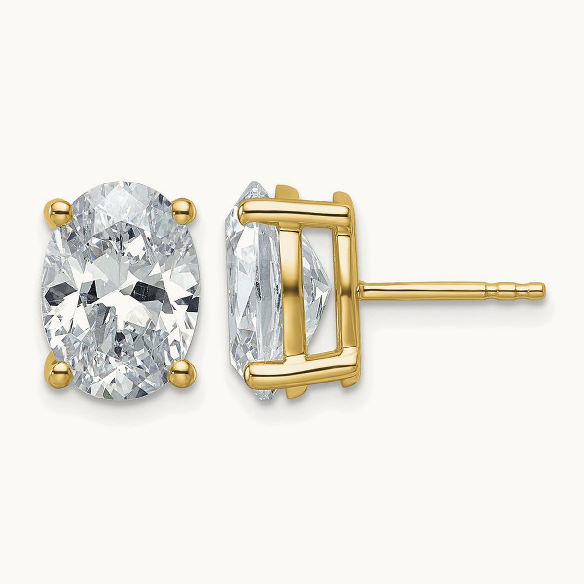Oval Four-Prong Stud Earrings, 0.50-6.00 ct tw Lab-Grown Diamond — 5 ct, 14K Yellow Gold