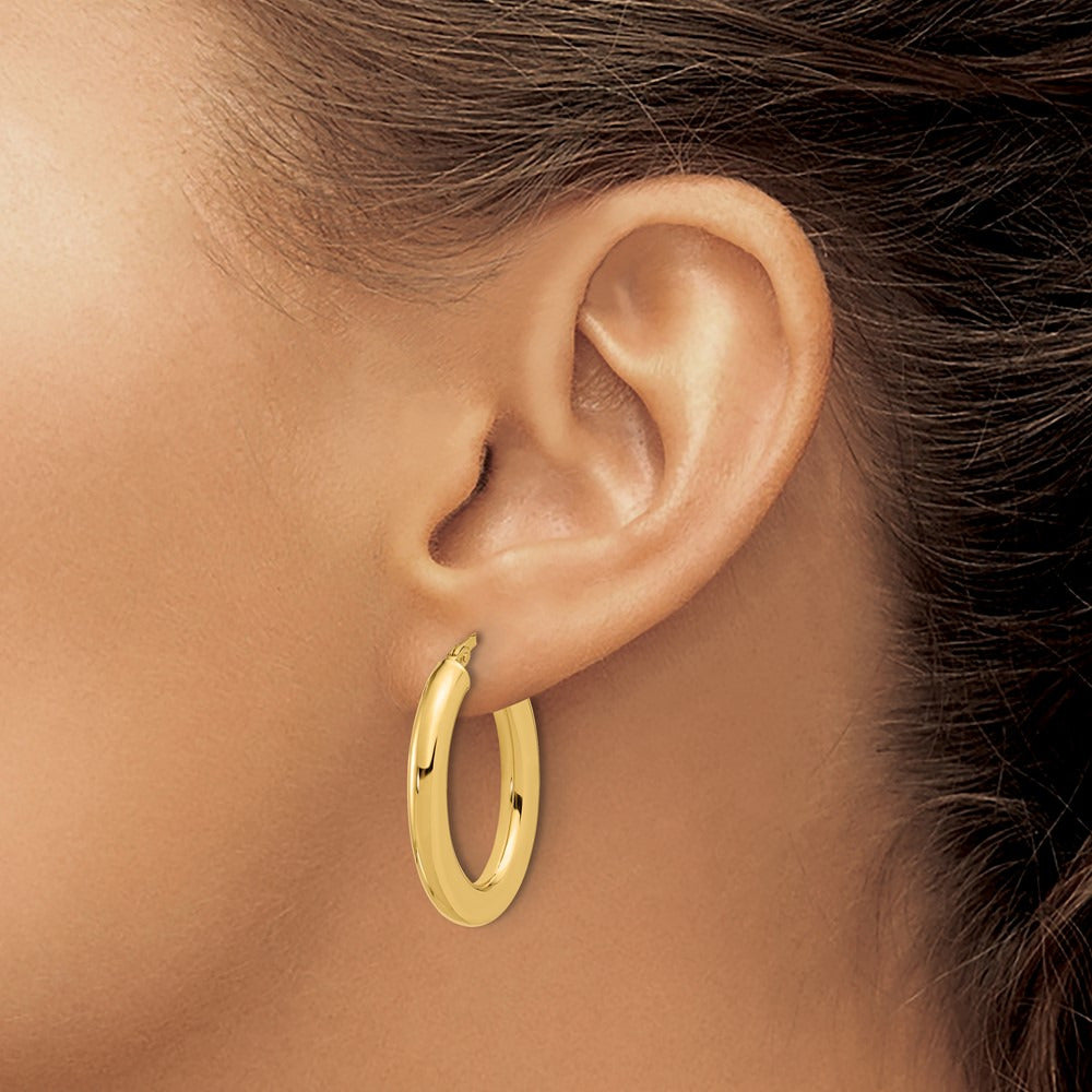 Polished Tube Oval Hoop Earrings — 14K Yellow Gold