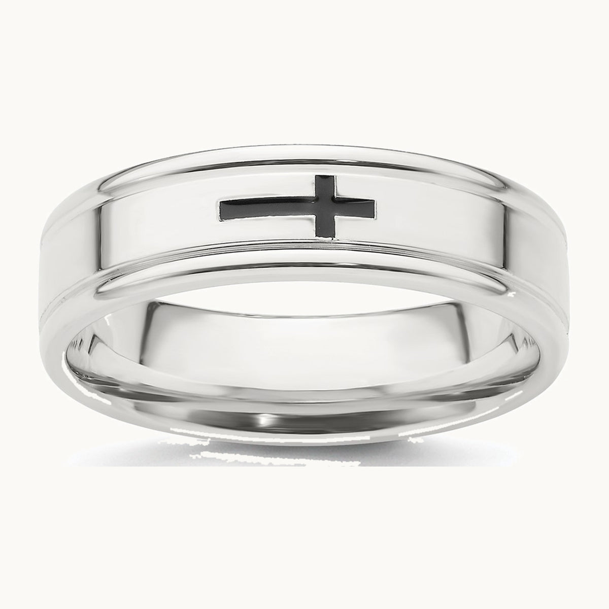 Sterling Silver 6mm Enamel Cross Fancy Band