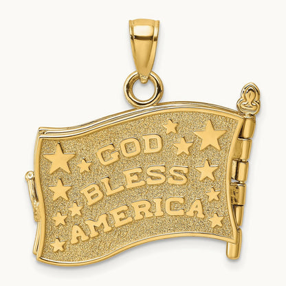 w/ Enamel 3-D Pledge Of Allegiance Flag Book Charm, 14K