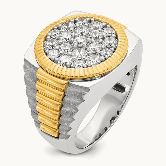 14ktt IBGoodman Men's Polish/Satin/Ribbed Diamond Round Cluster Ring