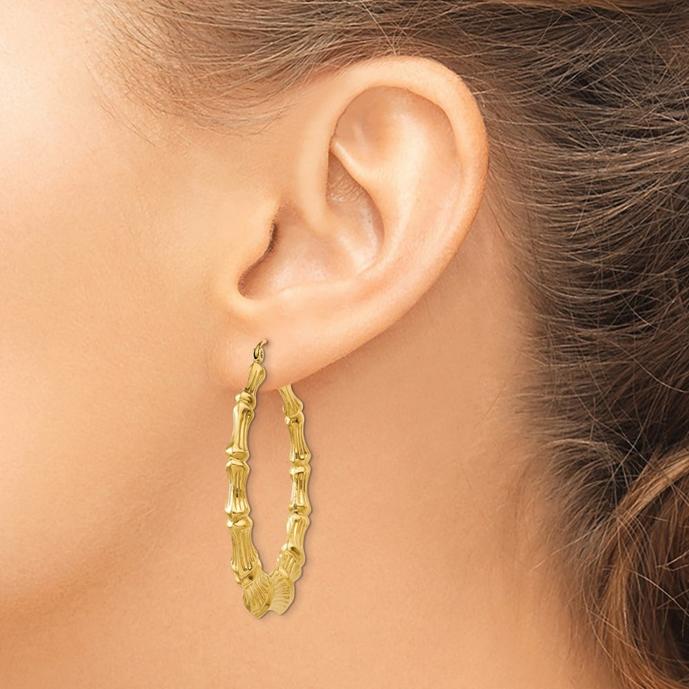 Polished Bamboo Hoop Earrings — 14K Yellow Gold, 42.75mm