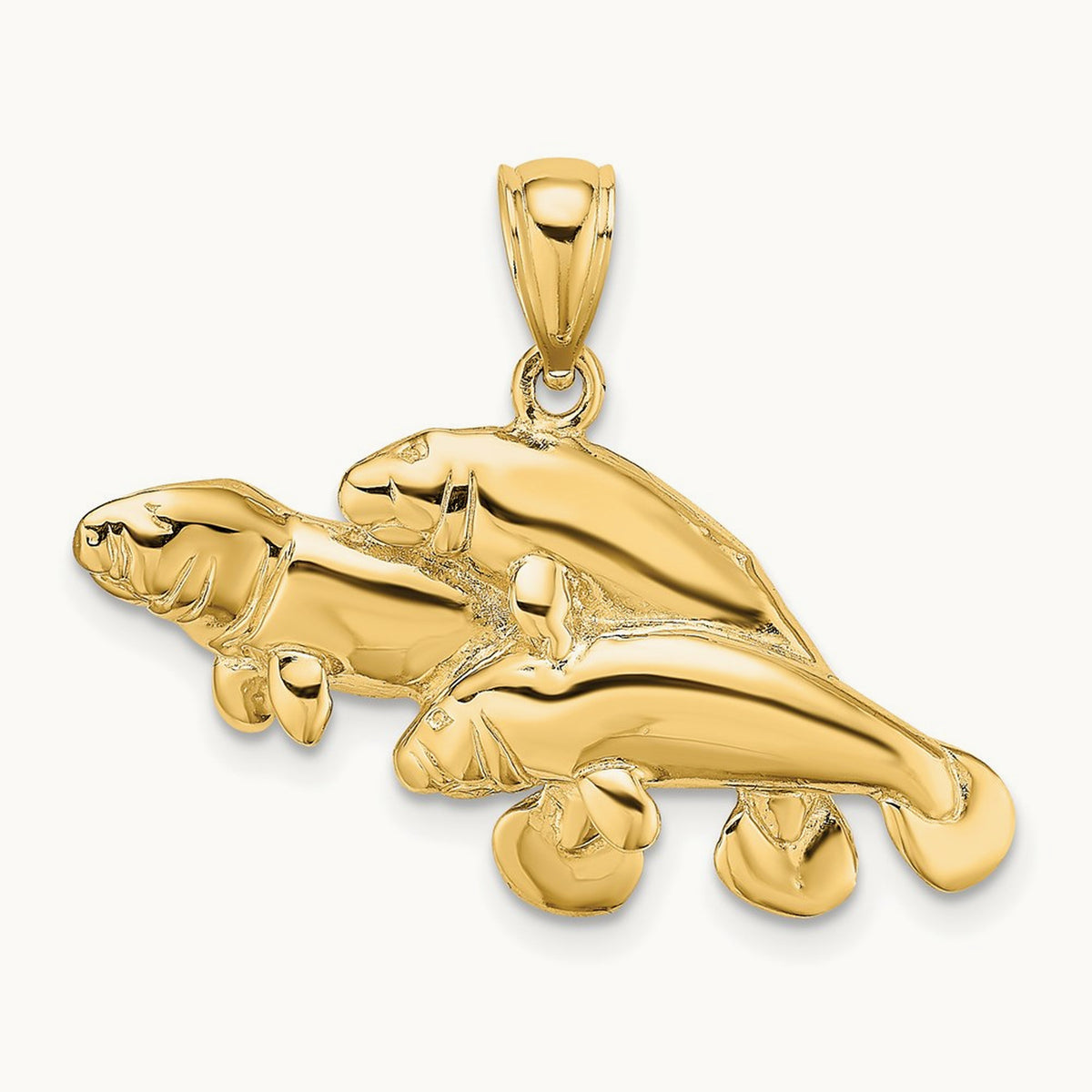 2-D /Polished Three Manatees Charm, 14K