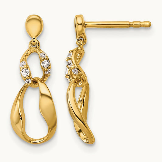 Polished Diamond Wavy Oval Dangle Post Earrings, 14K