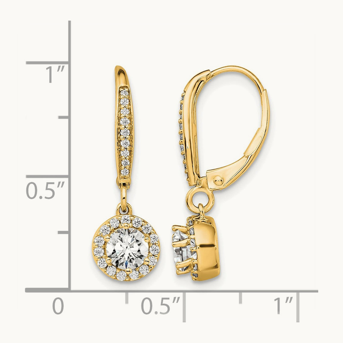 Round Halo Drop Leverback Earrings, 1.00 ct tw Lab-Grown Diamond — 14K Yellow Gold