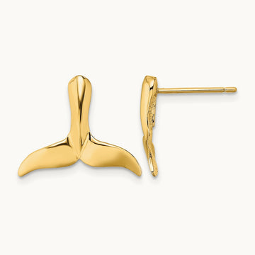 2-D Whale Tail Post Earrings, 14K