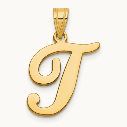 Script Letter T Initial Pendant, 14K