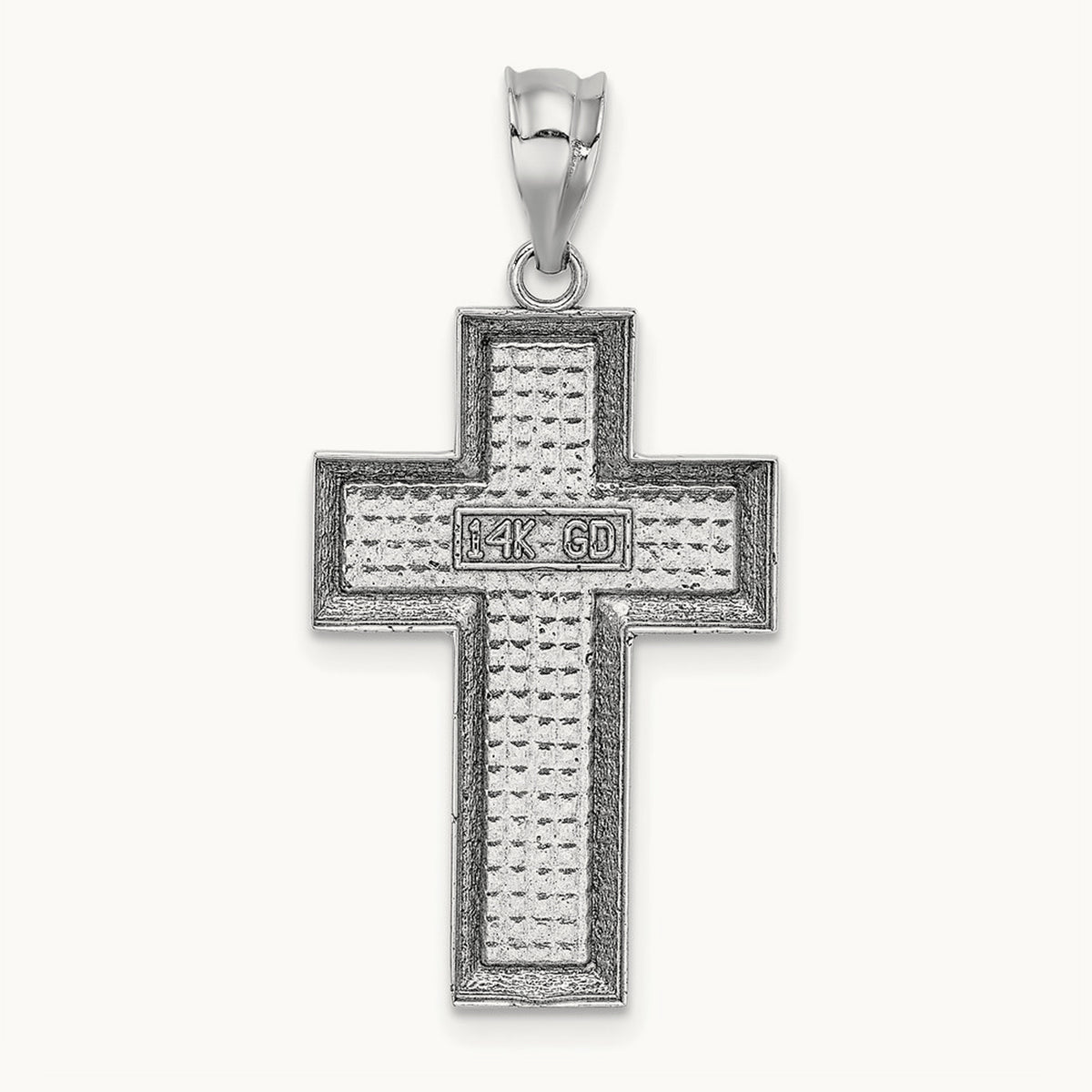 Polished / Textured Cross Pendant — 14K White Gold