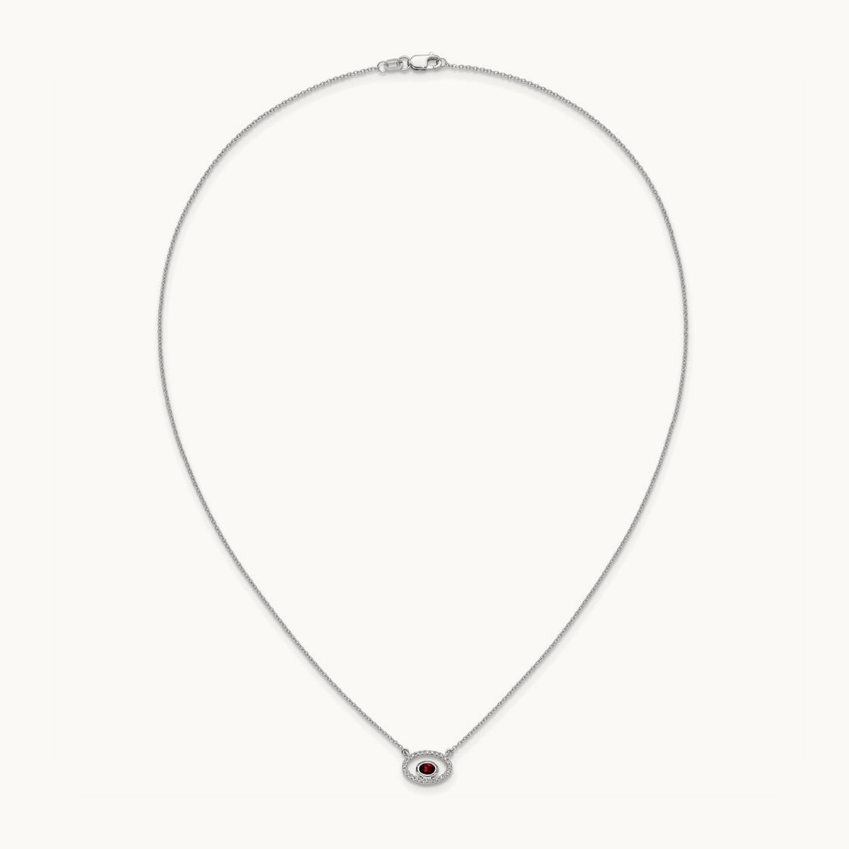 Oval Garnet and Diamond 18in. Necklace, 14K White Gold
