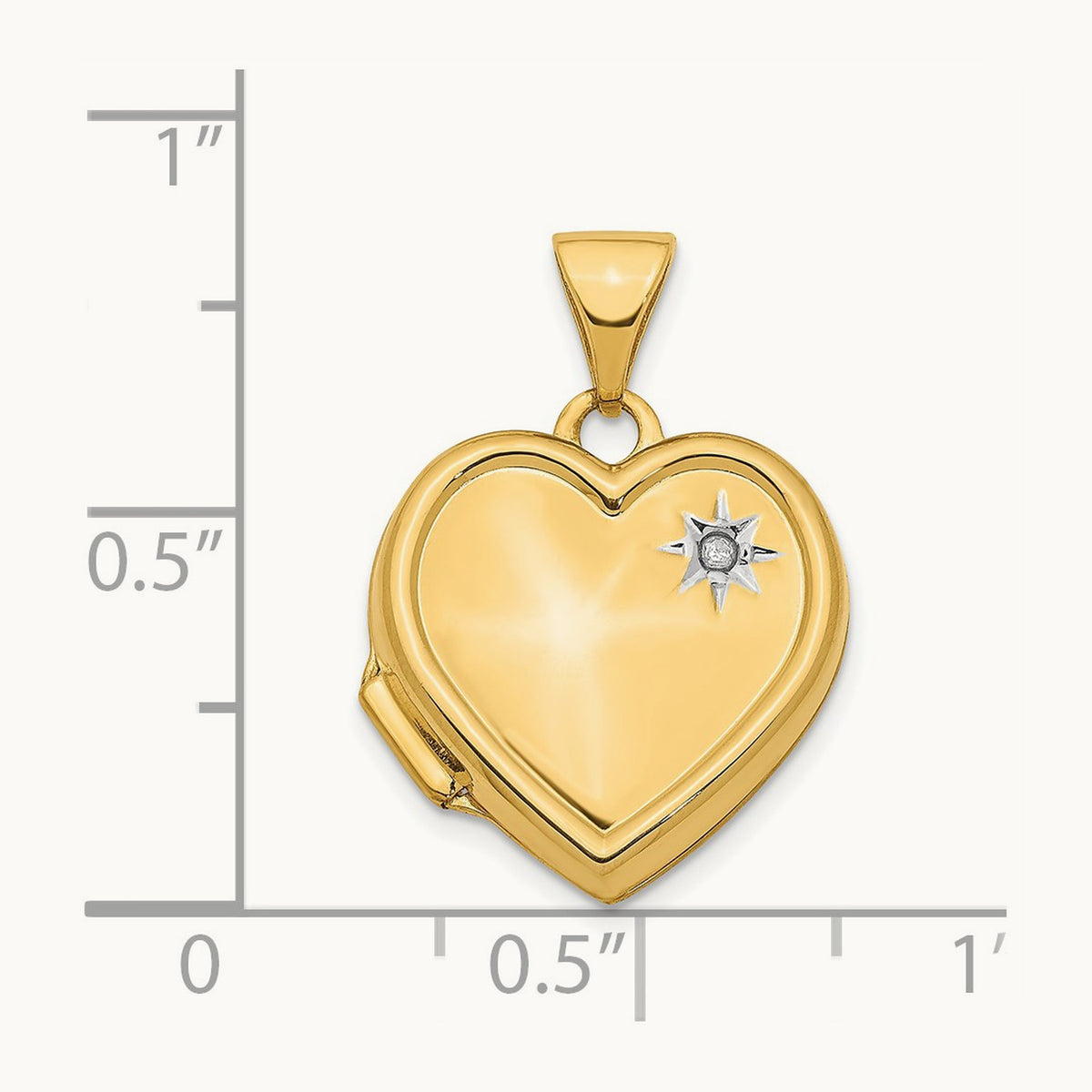 w/ White Rhodium Diamond Heart Locket Pendant, 16mm, 14K