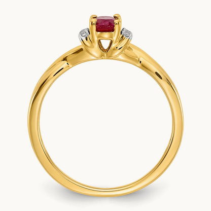 Diamond and Oval Ruby Ring, 14K