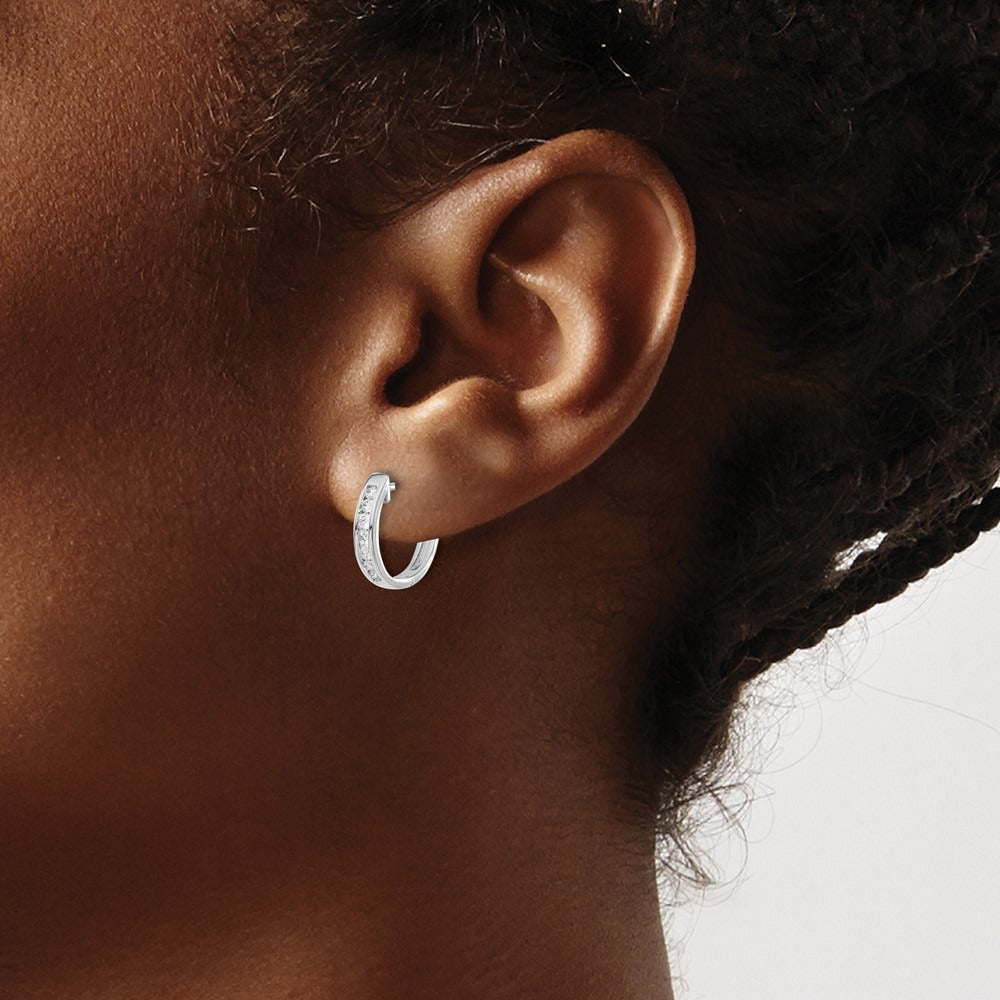 Diamond Hinged Hoop Earrings — 14K White Gold