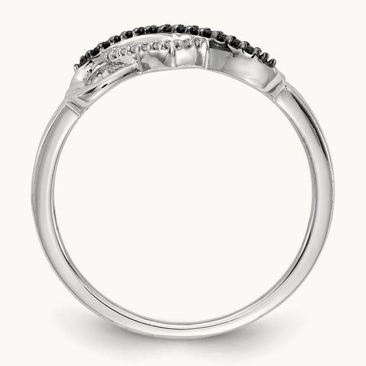 Black and White Diamond Infinity and Heart Ring, 14K White Gold