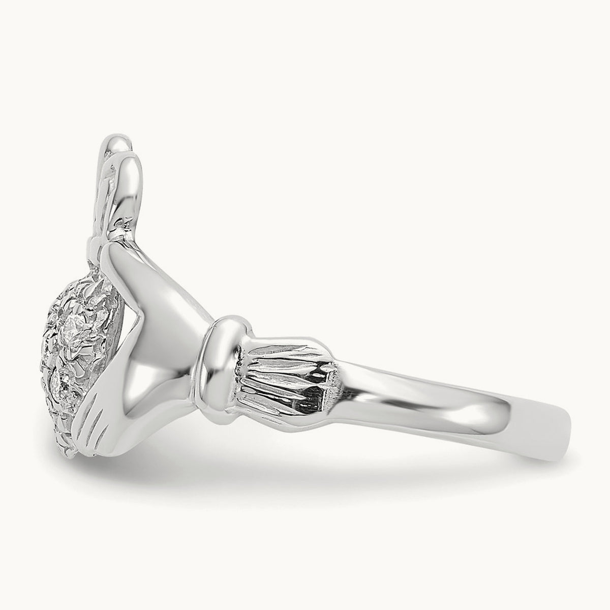 Diamond Claddagh Ring — 14K White Gold