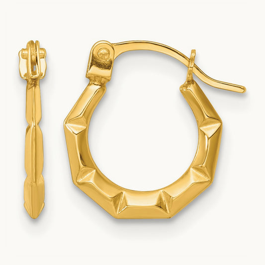 Polished and Grooved Hoop earrings, 14K
