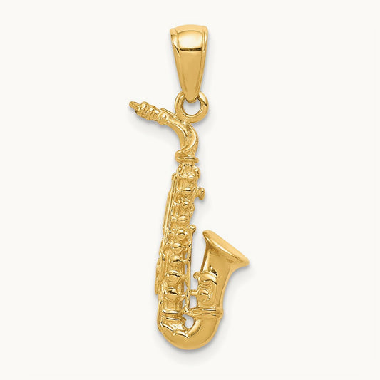 3-D Saxophone Pendant — 14K Yellow Gold