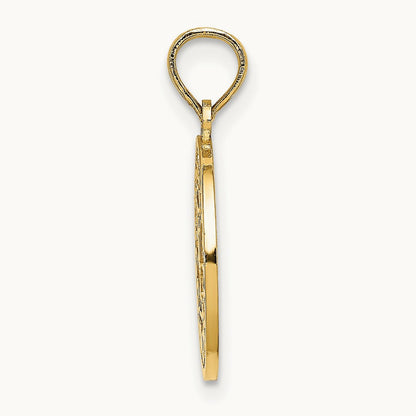 Textured Communion Cup on Round Disc Charm, 14K