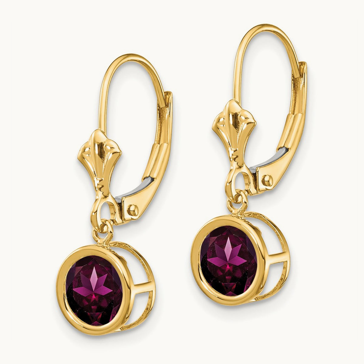 Rhodolite Garnet Leverback Earring, 6mm, 14K