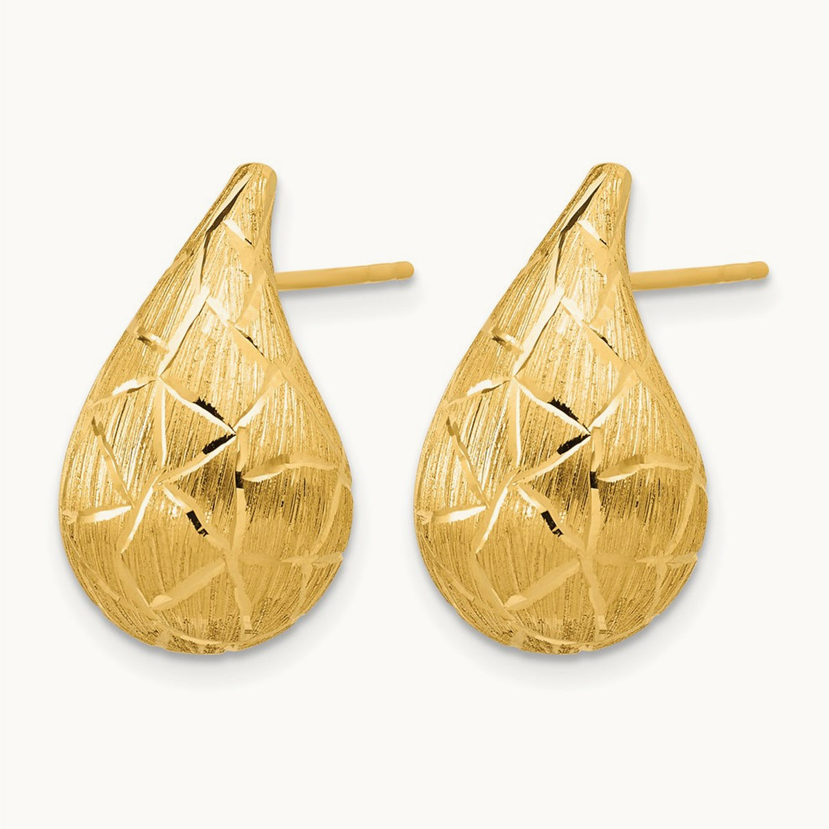 Polished/Brushed/Dia-cut Puffed Teardrop Post Earrings, 14K — Leslie's