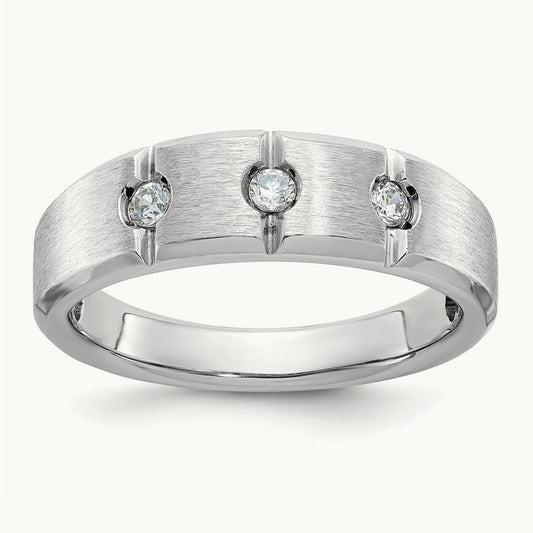IBGoodman Men's Polished & Satin Diamond 3-Stone Ring, 14K White Gold