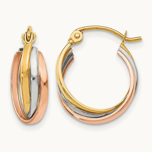 Tri-color Polished Hinged Hoop Earrings, 10K — Leslie's