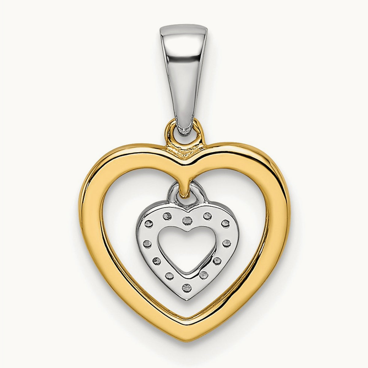 Heart Dangle Diamond Pendant, 14K Two-tone