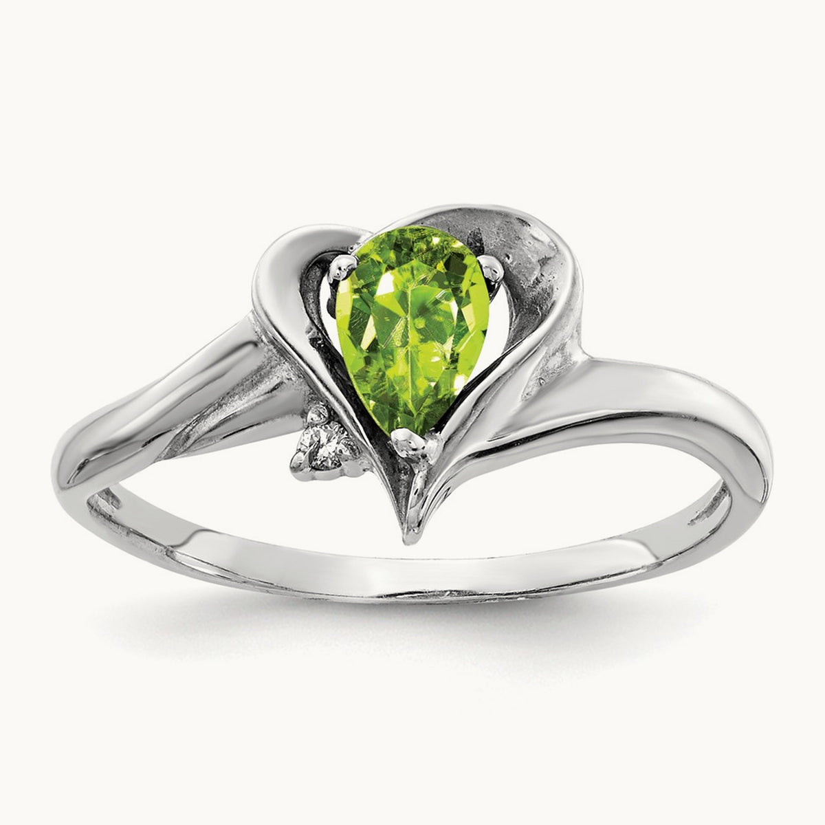 6x4mm Pear Peridot AA Diamond ring, 14K White Gold
