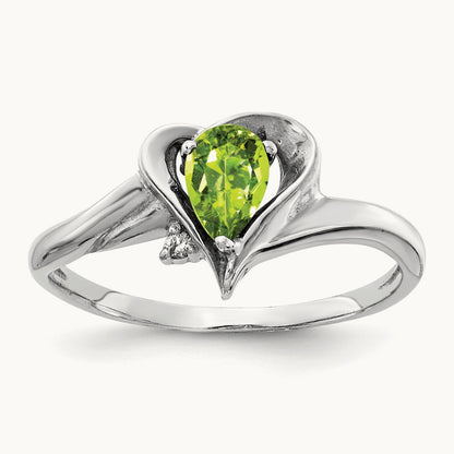 6x4mm Pear Peridot AA Diamond ring, 14K White Gold