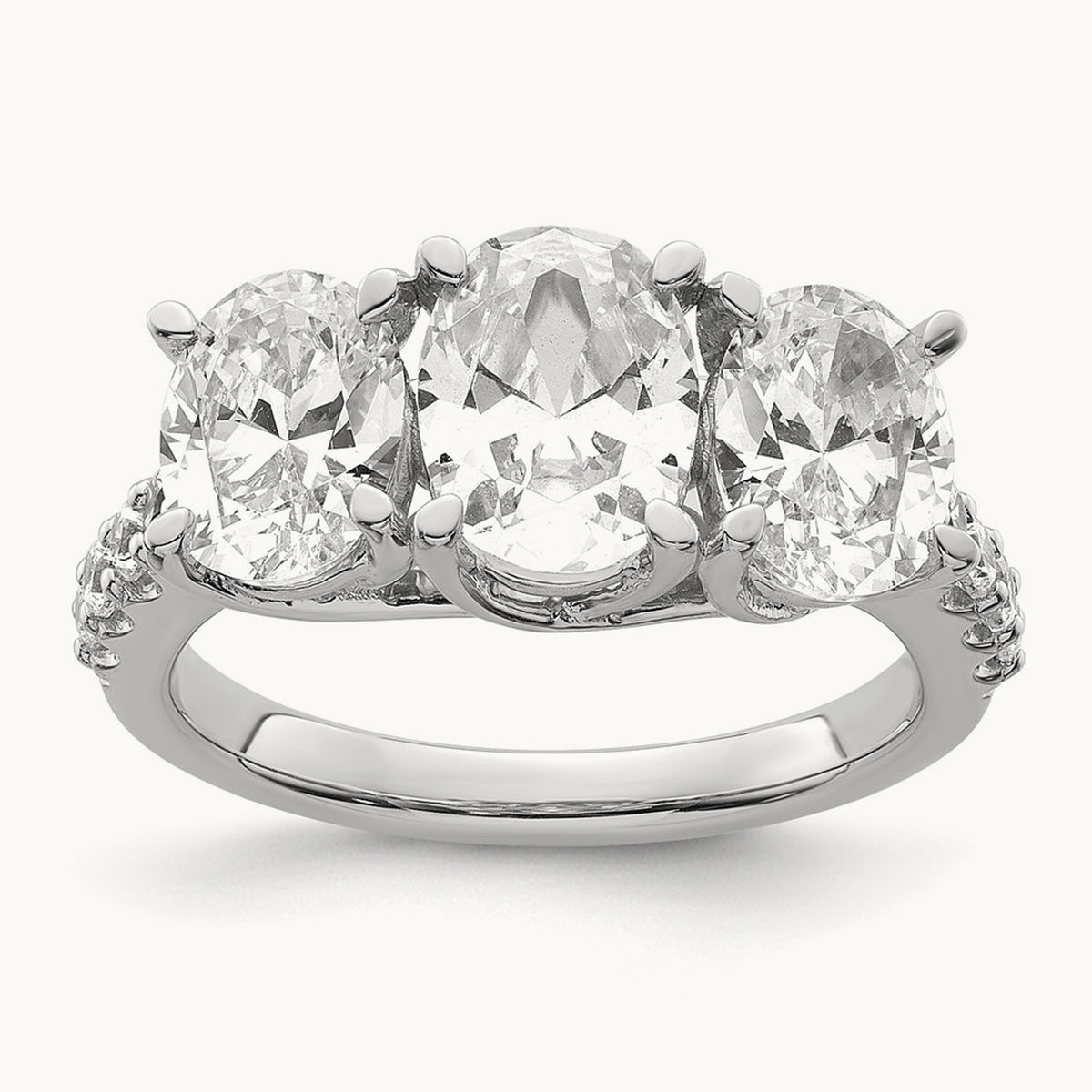 Oval Center Semi-Mount 3 Stone Engagement Ring, 0.10-0.25 ct tw Lab-Grown Diamond — 1/4 ct, VS/SI (Great), 14K White Gold