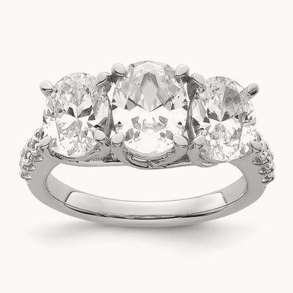 Oval Center Semi-Mount 3 Stone Engagement Ring, 0.10-0.25 ct tw Lab-Grown Diamond — 1/4 ct, VS/SI (Great), 14K White Gold