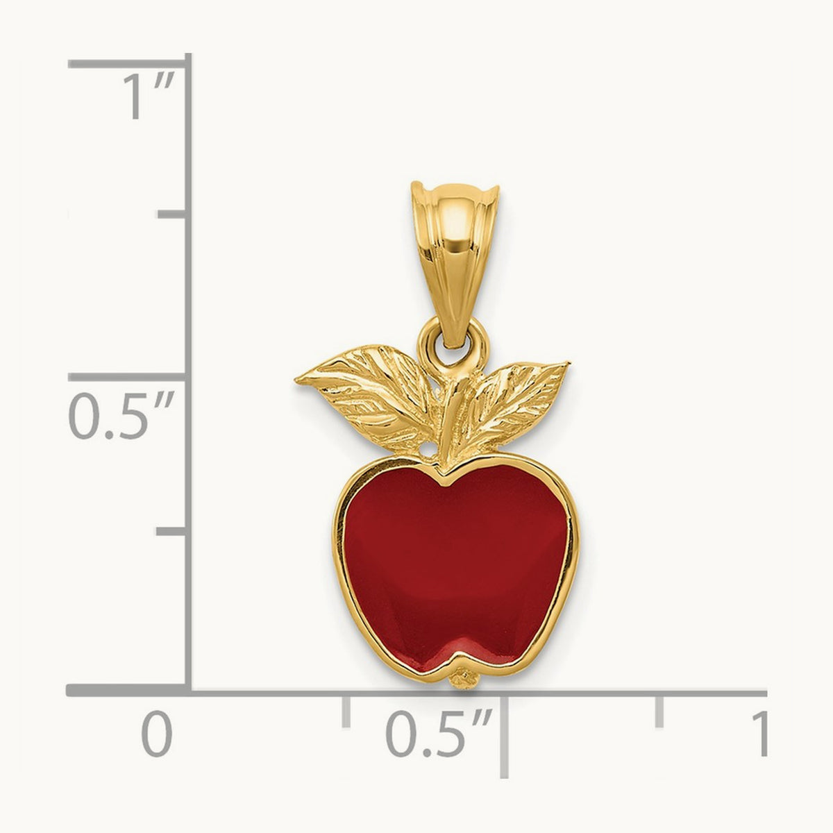 Polished Red Enameled Apple Pendant, 14K