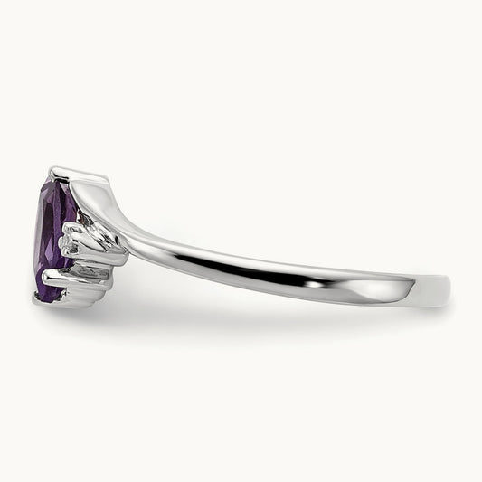 7x3. Marquise Amethyst AA Diamond ring, 5mm, 14K White Gold
