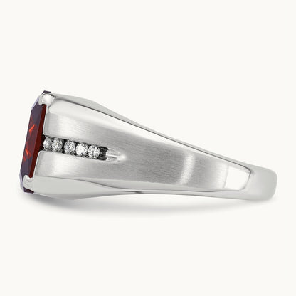 IBGoodman Men's Created Garnet and Diamond Complete Ring, 14K White Gold