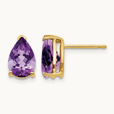 9x6mm Pear Amethyst Earrings, 14K
