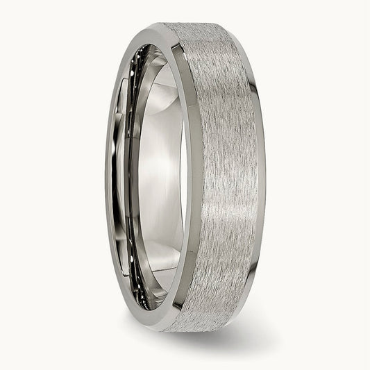 Brushed Center Beveled Edge Band, 6mm, Titanium