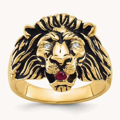 IBGoodman Men's Diamond and Ruby Antiqued Lion Complete Ring, 14K