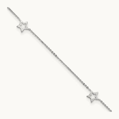 Adjustable Star 9in Plus 1in ext. Anklet, 14K White Gold
