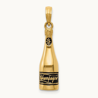 Polished 3-D Enameled Champagne Bottle Pendant, 14K