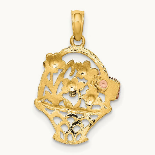 w/White Rhodium Flower Basket w/I LOVE YOU Charm, 14K Two-tone