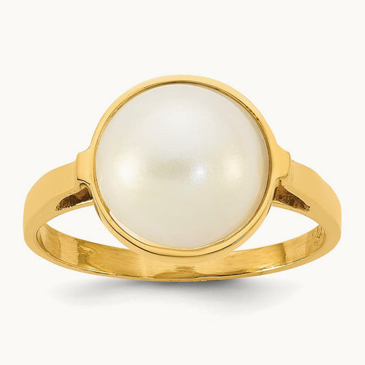 Polished 10- Saltwater Cultured Mabe Pearl Ring, 11mm, 14K