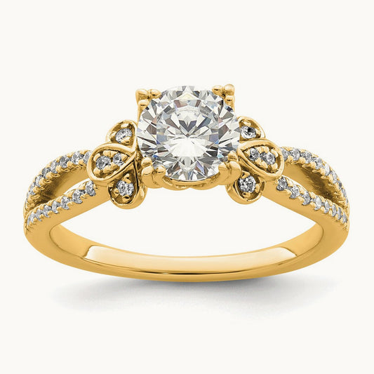 1ct Round Split Shank Semi-Mount Eng. Dia Ring, 14K Gold