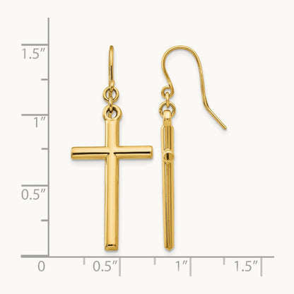 Cross Shepherd Hook Dangle Earrings, 14K