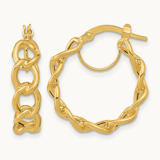 Polished Cable Link Circle Hoop Earrings, 14K