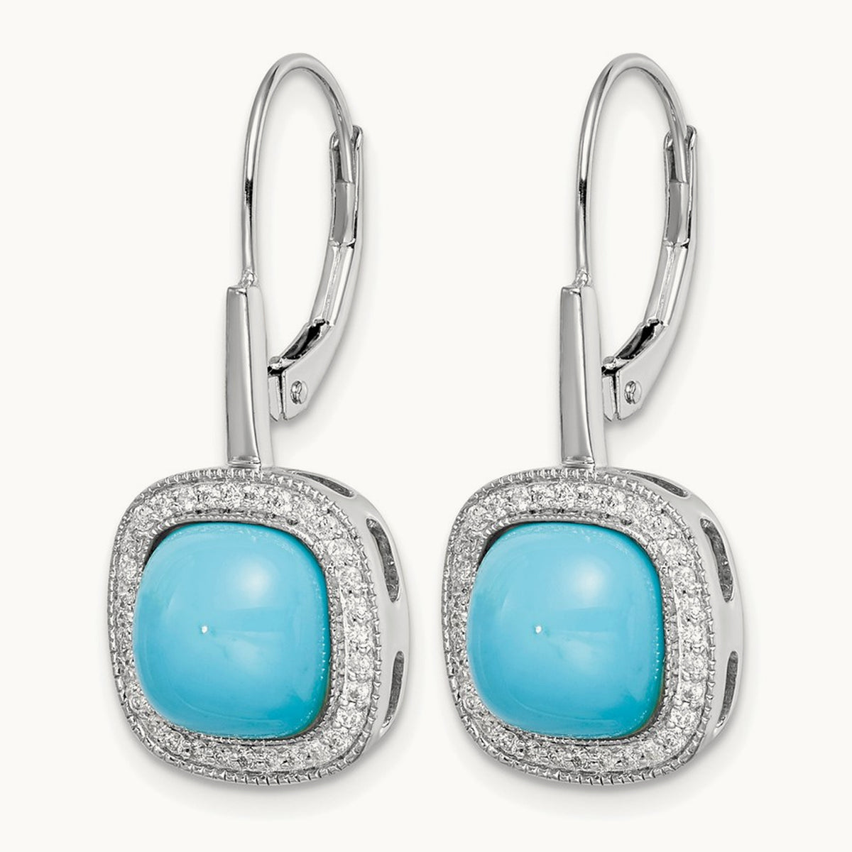 Turquoise and Diamond Leverback Earrings — 14K White Gold